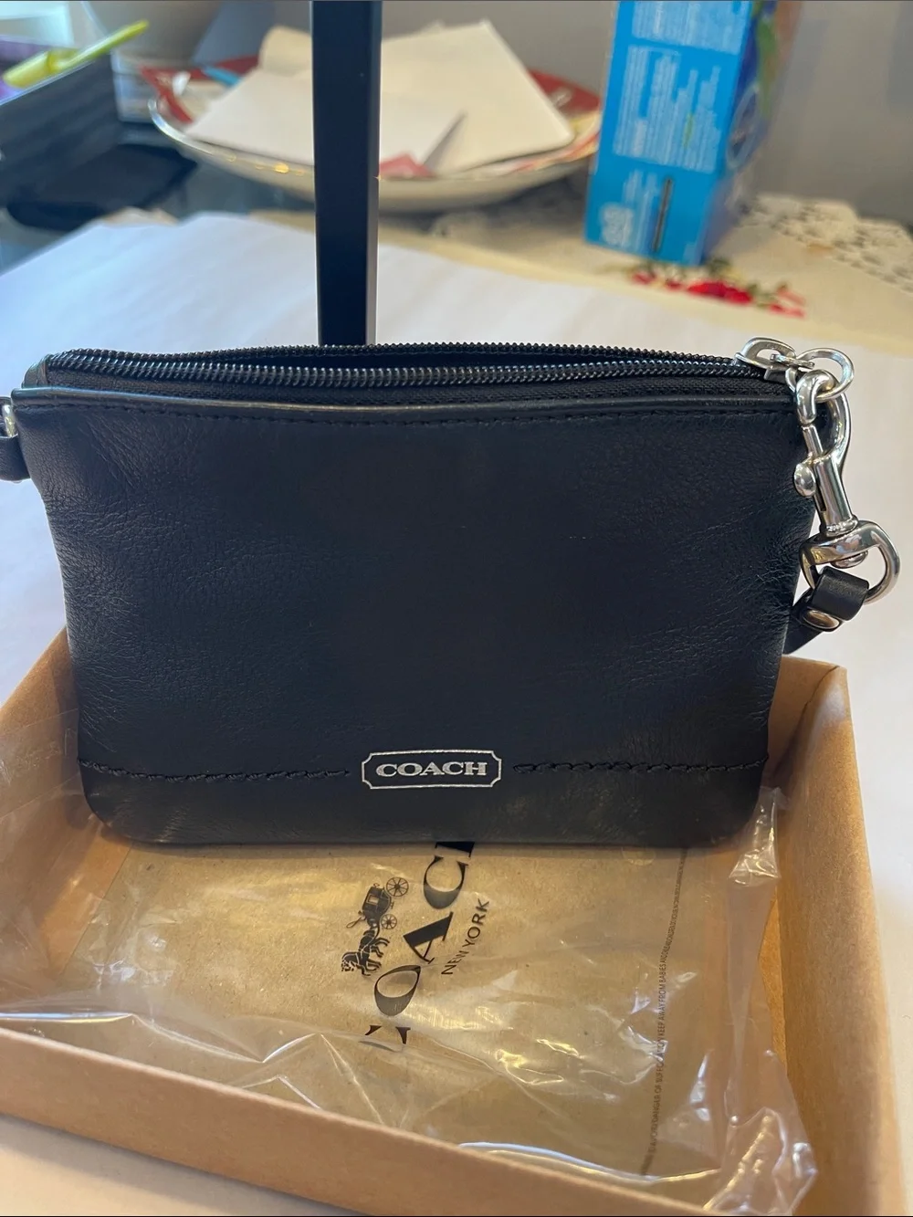 NWOT Coach Y2K Leather Corner Black Wristlet In Box F50188 Vintage